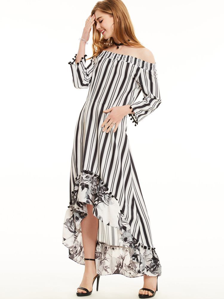 Robe Longue En Patchwork À Rayures Verticales Pour Femmes