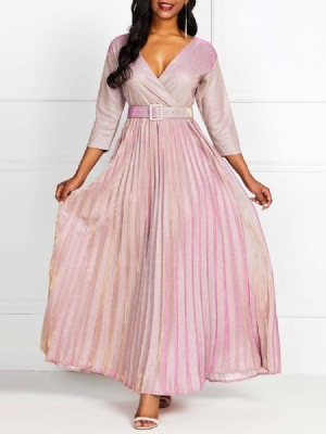 Robe Longue Plissée À Encolure En V Pour Femmes