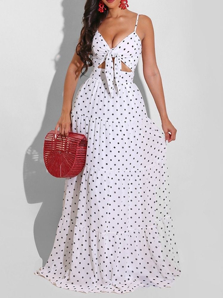 Robe Longue À Pois Sans Manches Pour Femmes