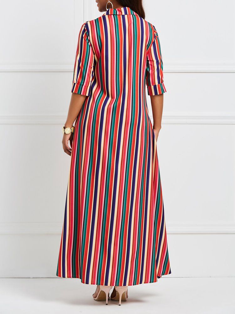 Robe Longue À Rayures Et À Col Polo Pour Femmes