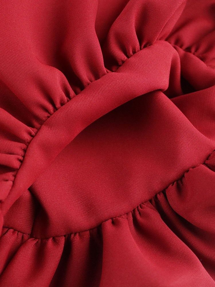 Robe Longue Rouge Uni À Manches Courtes Et Col En V Pour Femmes