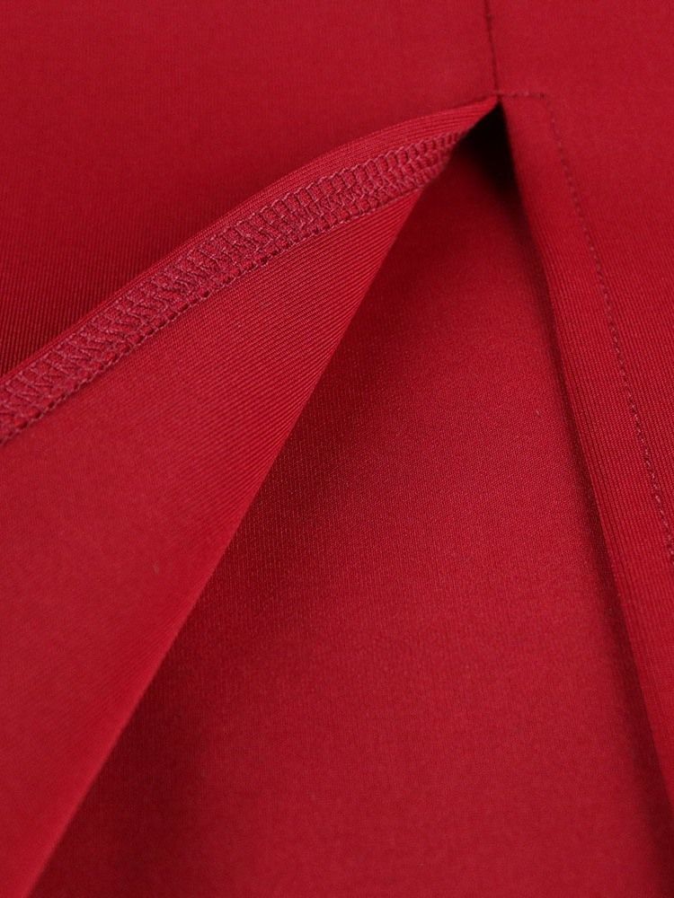 Robe Longue Rouge Uni À Manches Courtes Et Col En V Pour Femmes