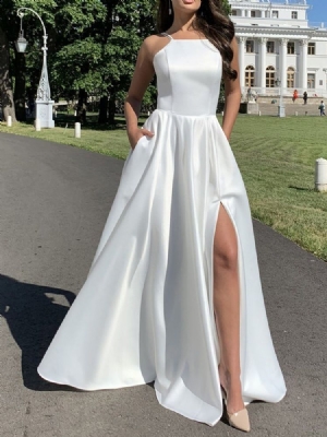 Robe Longue Sans Manches Fendue À Col Carré Pour Femme Expansion Maxi White Dress