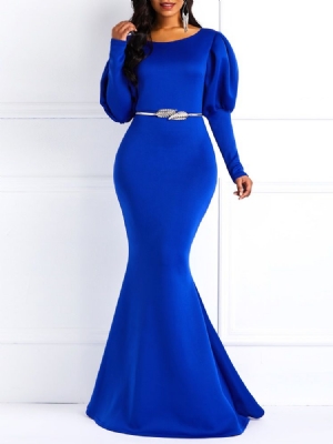 Robe Longue Sirène Bleue À Manches Longues Pour Femmes (sans Ceinture)