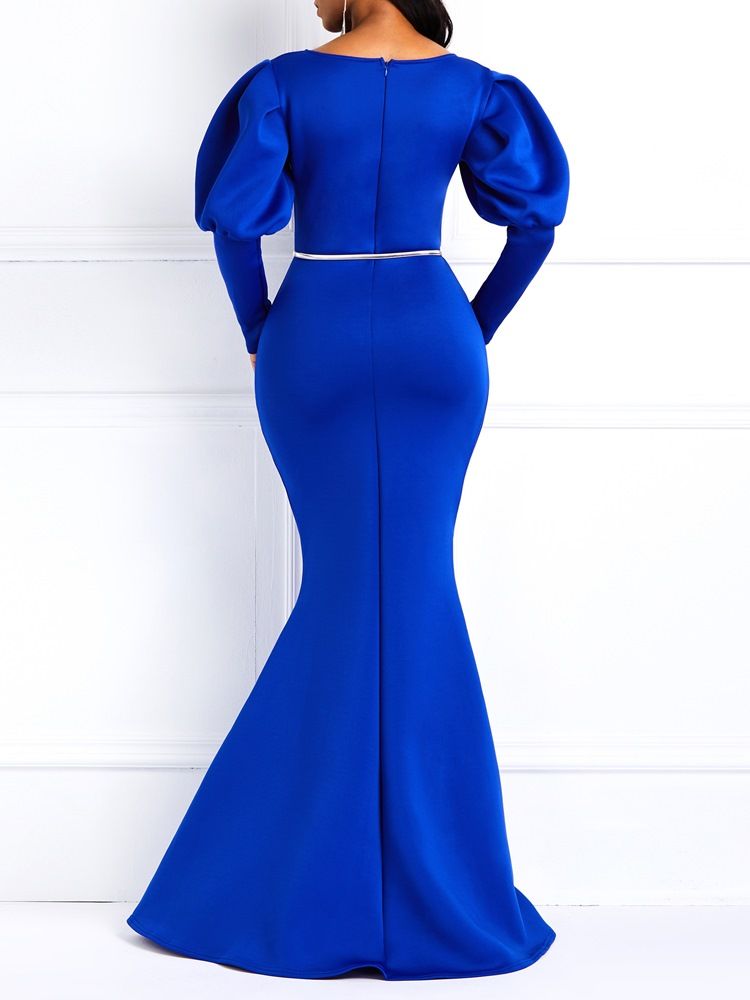 Robe Longue Sirène Bleue À Manches Longues Pour Femmes (sans Ceinture)