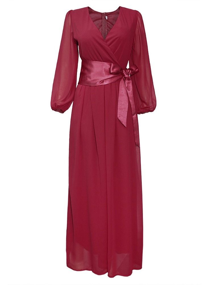 Robe À Manches Longues Et À Encolure En V Pour Femme