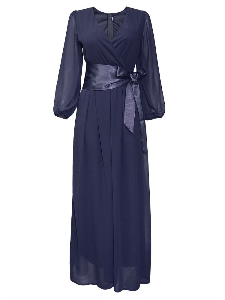 Robe À Manches Longues Et À Encolure En V Pour Femme