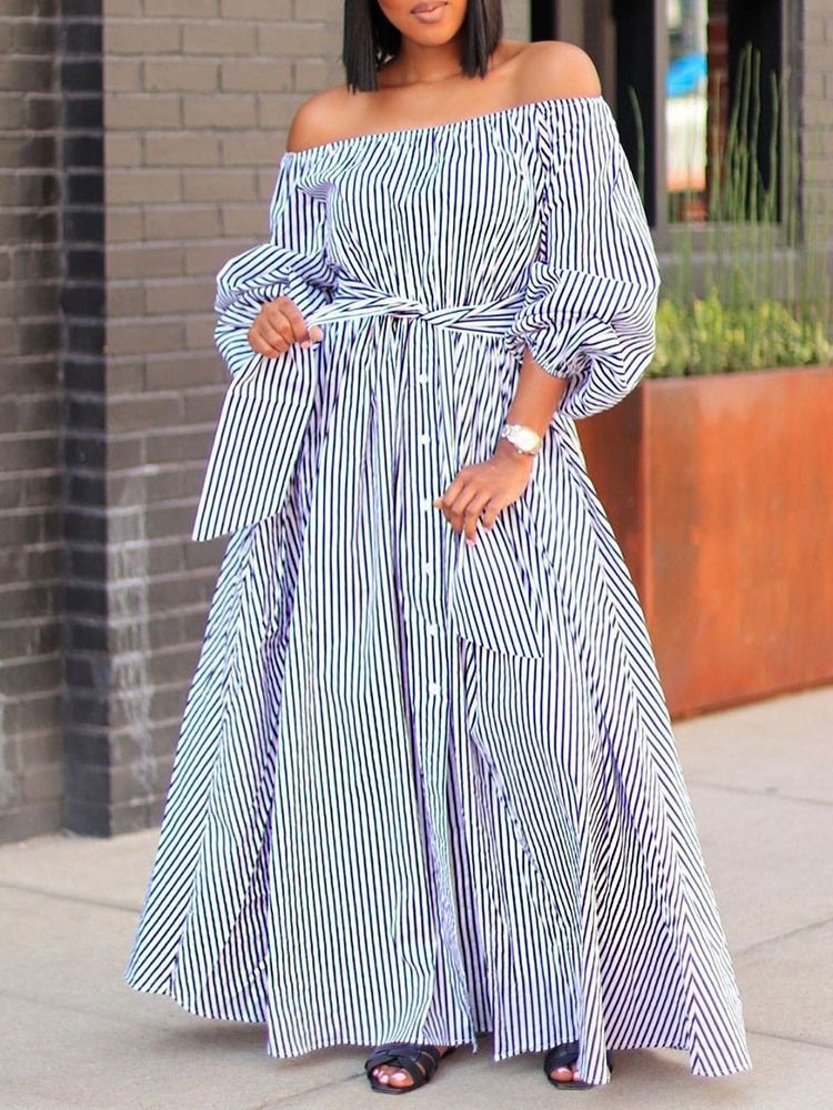 Robe À Manches Trois-quarts Pour Femmes Longueur Cheville Épaules Dénudées Et Épaules Dénudées