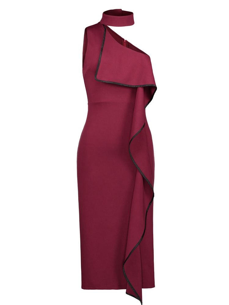 Robe Maxi Asymétrique À Col Oblique Et À Volants Pour Femmes