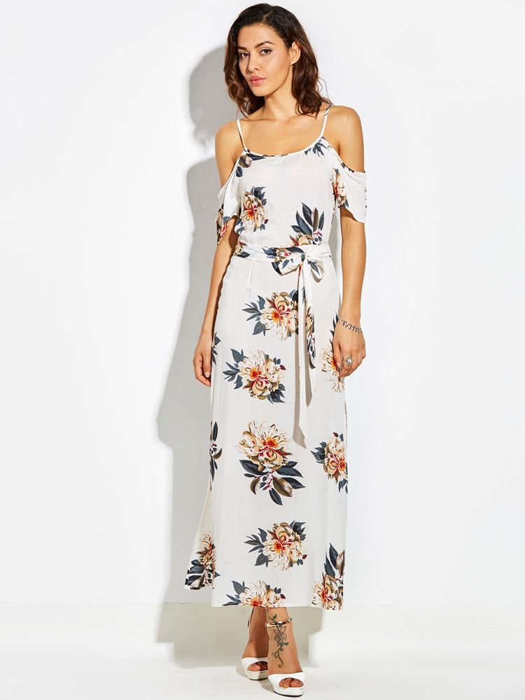 Robe Maxi Asymétrique À Épaules Dénudées Et Imprimées Pour Femmes