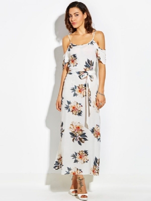 Robe Maxi Asymétrique À Épaules Dénudées Et Imprimées Pour Femmes