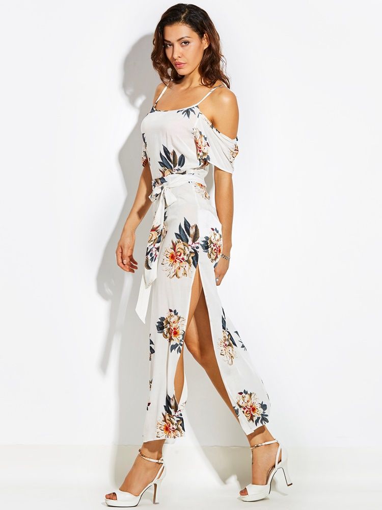 Robe Maxi Asymétrique À Épaules Dénudées Et Imprimées Pour Femmes