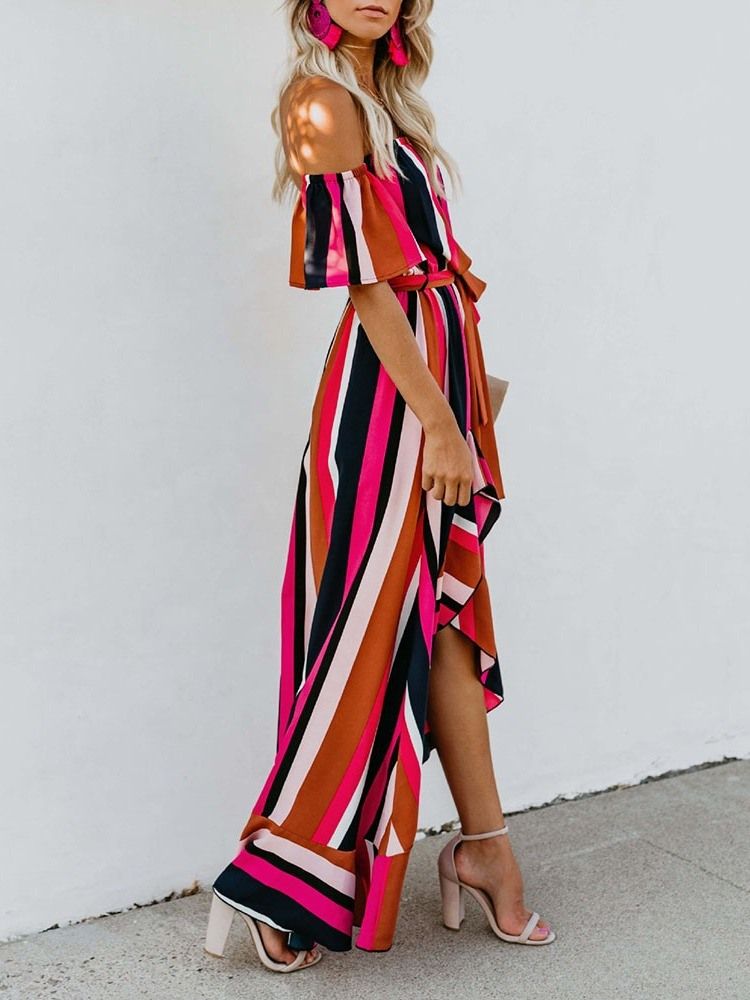 Robe Maxi Asymétrique À Manches Longues Et Longueur Au Sol Pour Femmes