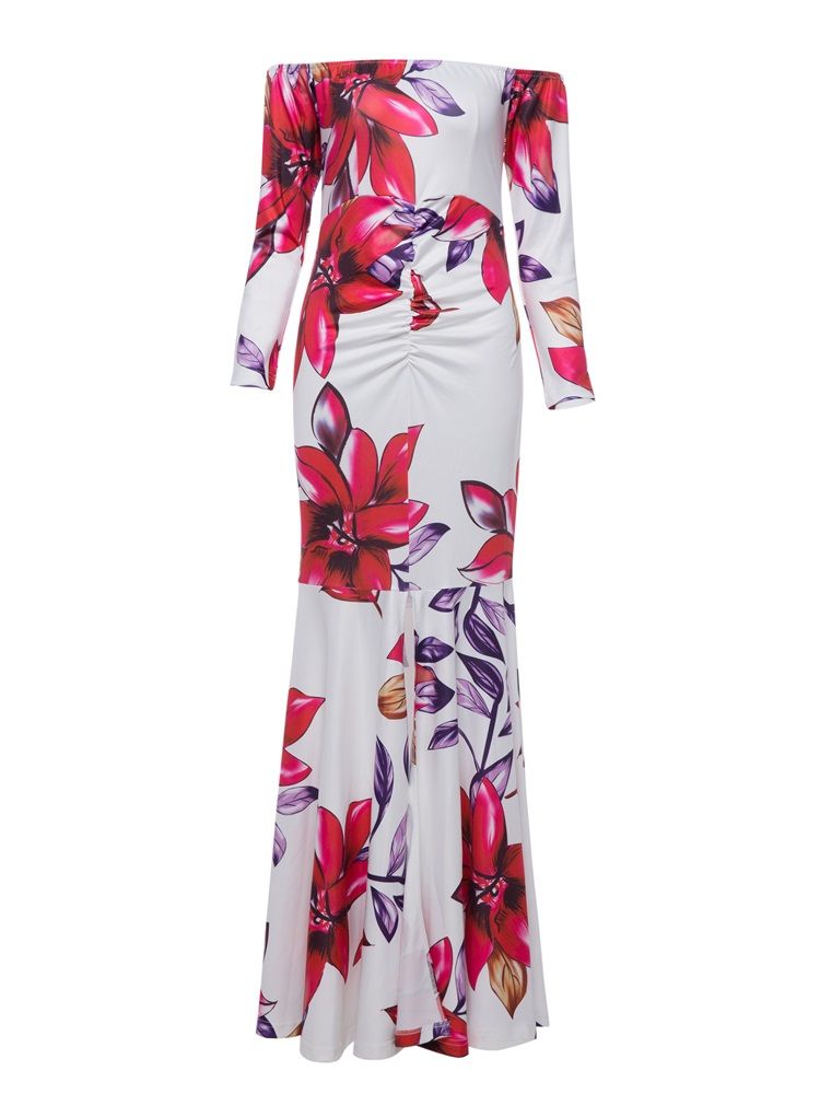 Robe Maxi Dos Nu À Imprimé Fleuri Et Col Slash Pour Femme