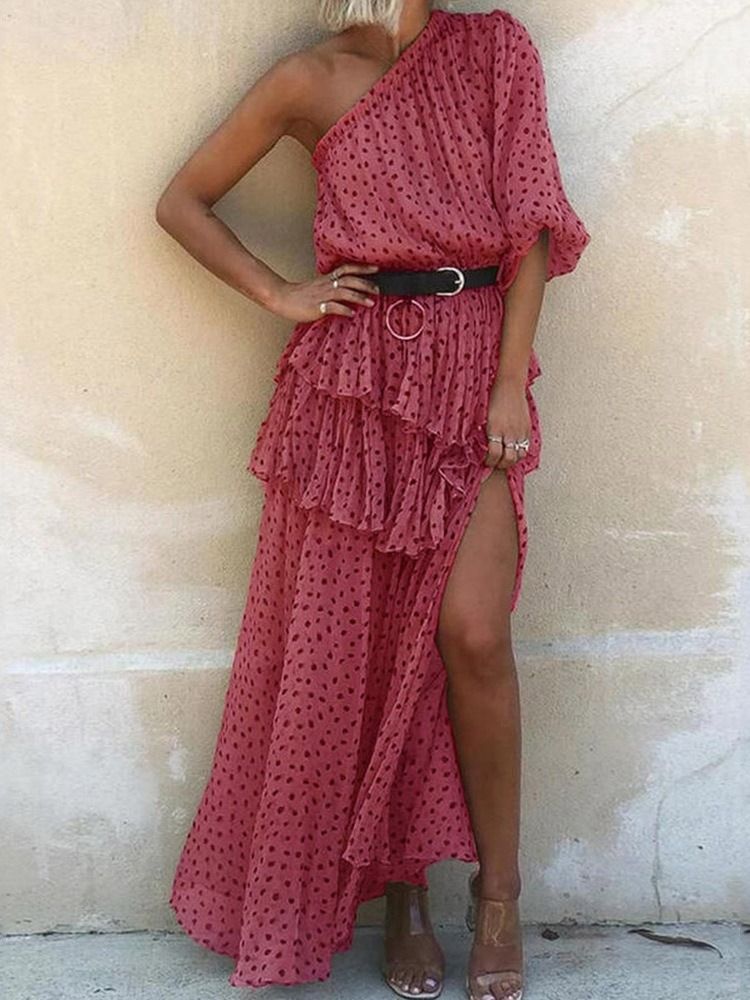 Robe Maxi Douce À Pois Et À Manches Trois-quarts Pour Femmes