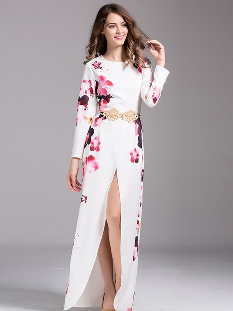 Robe Maxi Fendue Sur Le Devant Imprimée Pour Femmes