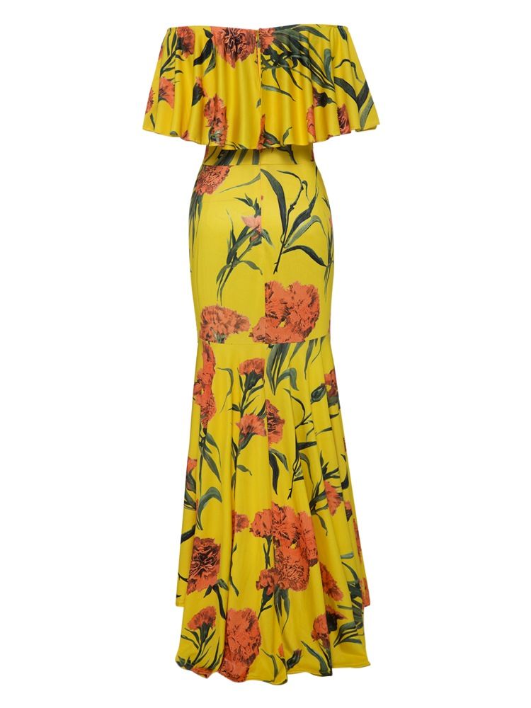 Robe Maxi À Imprimé Floral Asym Falbala Pour Femmes