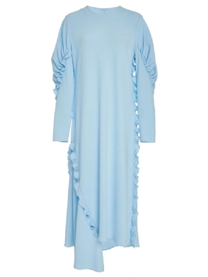 Robe Maxi Plissée À Manches Longues Asymétrique À Volants Pour Femmes