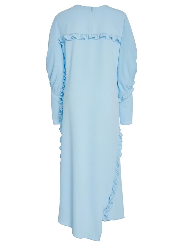 Robe Maxi Plissée À Manches Longues Asymétrique À Volants Pour Femmes