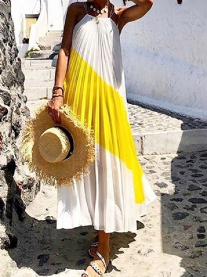 Robe Maxi Sans Manches En Patchwork À Mi-mollet Robes De Plage Pour Femmes