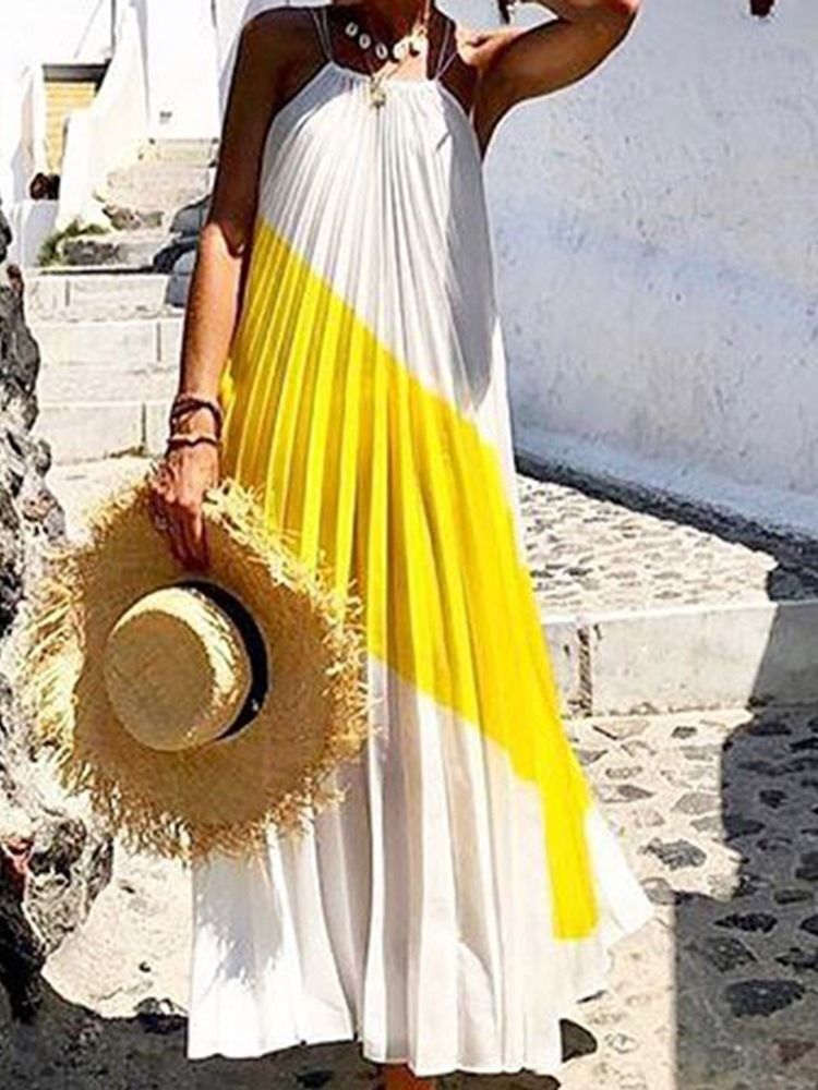 Robe Maxi Sans Manches En Patchwork À Mi-mollet Robes De Plage Pour Femmes