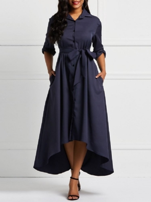 Robe À Ourlet Asymétrique Avec Poche À Boutonnage Simple Et Longueur Cheville Pour Femme