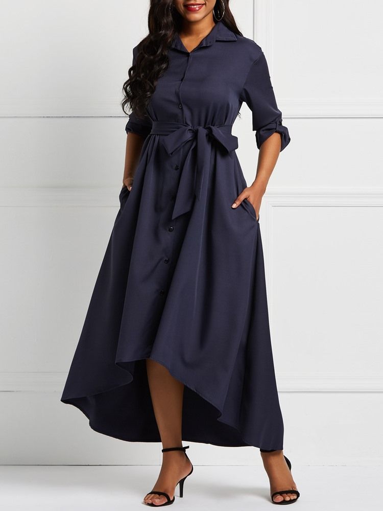 Robe À Ourlet Asymétrique Avec Poche À Boutonnage Simple Et Longueur Cheville Pour Femme