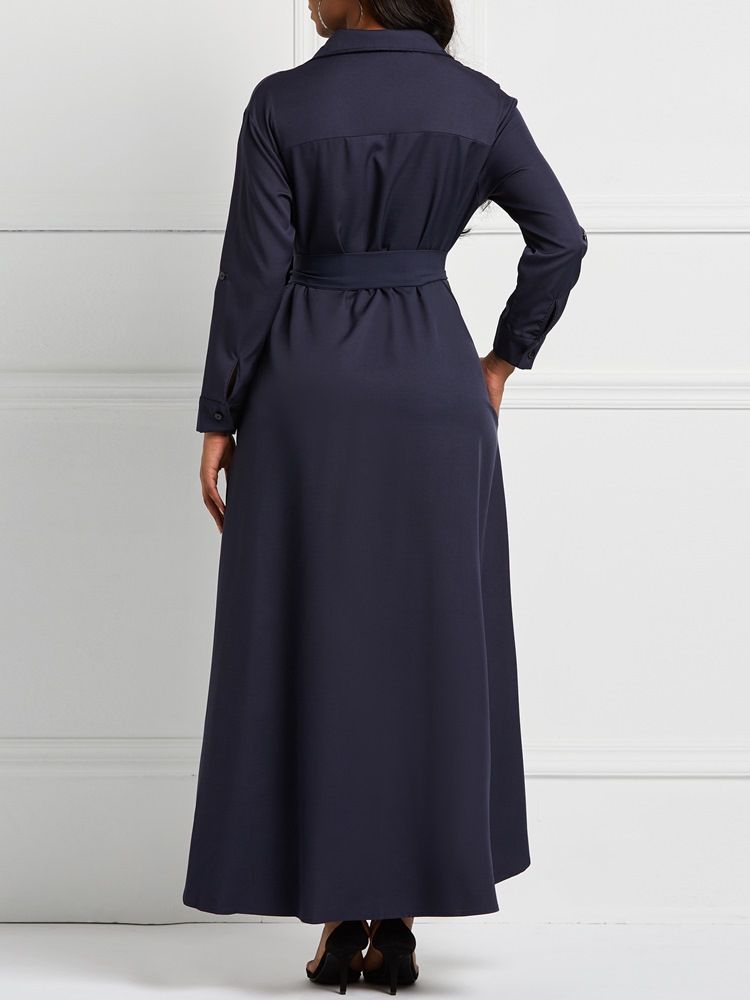 Robe À Ourlet Asymétrique Avec Poche À Boutonnage Simple Et Longueur Cheville Pour Femme