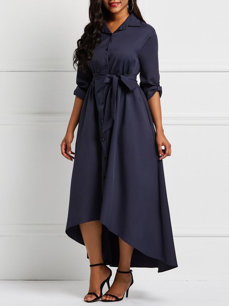 Robe À Ourlet Asymétrique Avec Poche À Boutonnage Simple Et Longueur Cheville Pour Femme