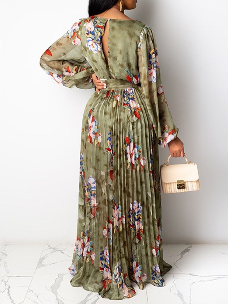 Robe Plissée À Manches Longues Et Au Sol Pour Femmes