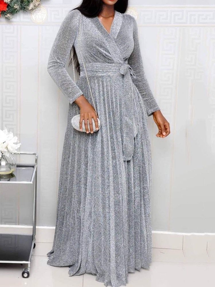 Robe Plissée À Manches Longues Et À Manches Longues Pour Femmes