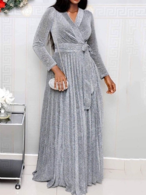 Robe Plissée À Manches Longues Et À Manches Longues Pour Femmes