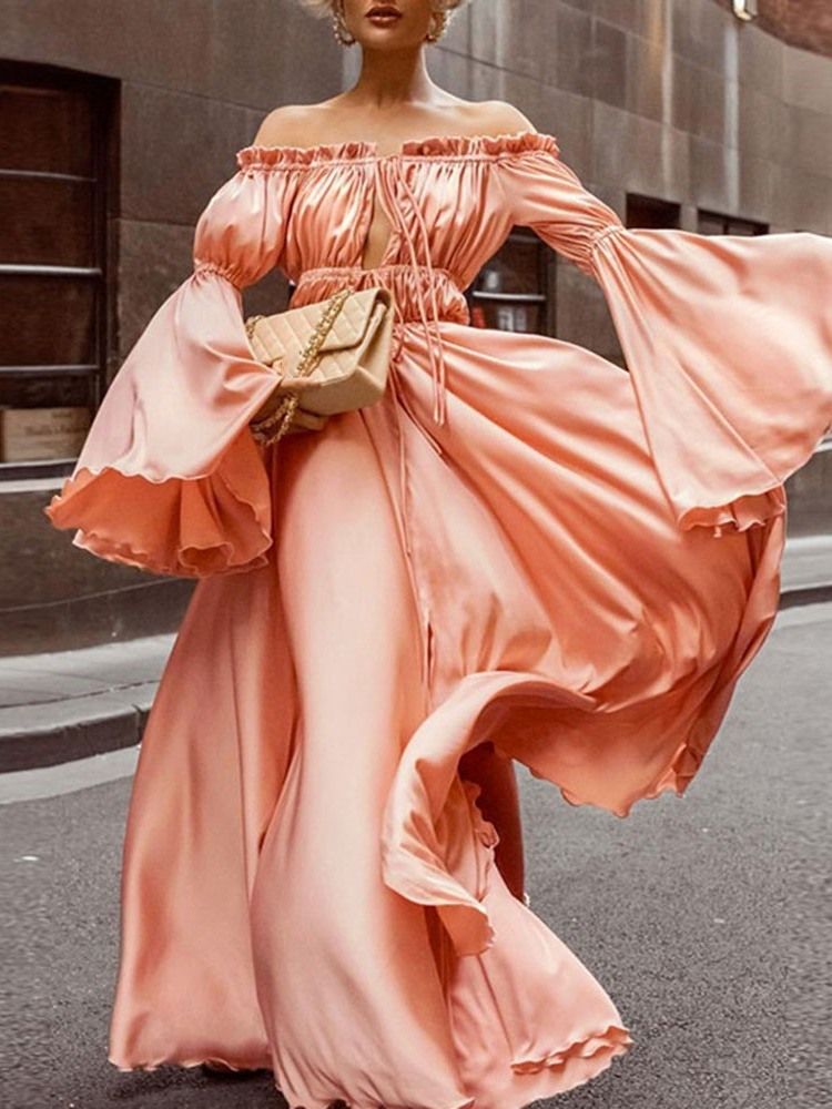 Robe Pull À La Mode Pour Femmes Longueur Au Sol Et Épaules Dénudées