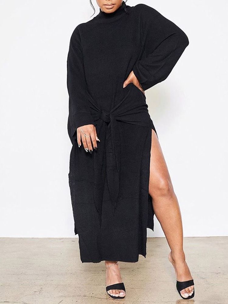 Robe Pull Unie À Manches Longues Et Col Roulé Pour Femmes