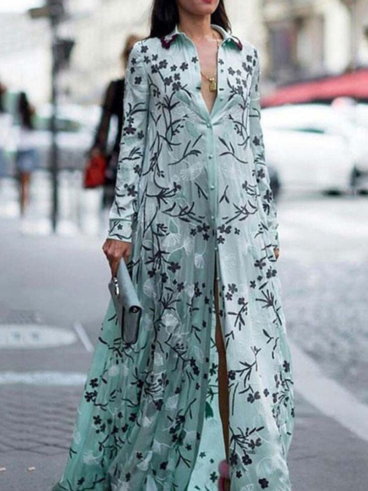 Robe Régulière À Imprimé Floral Et À Revers Pour Femmes