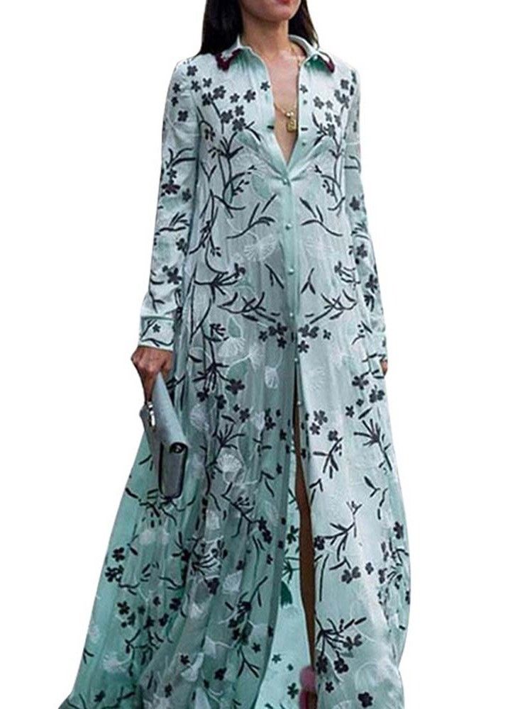 Robe Régulière À Imprimé Floral Et À Revers Pour Femmes