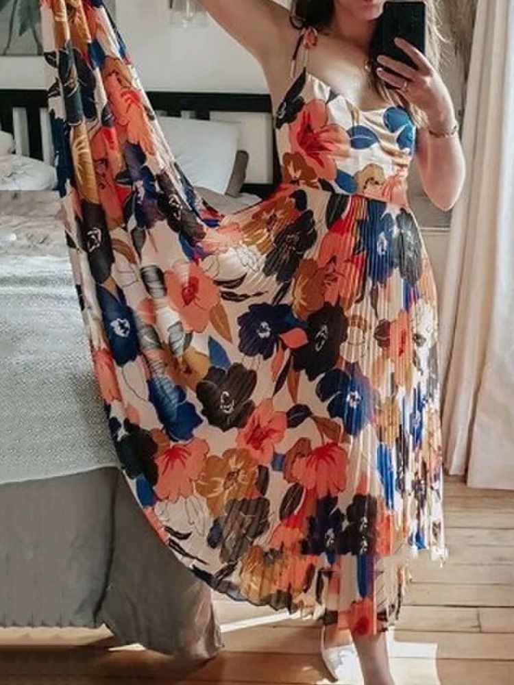 Robe Sans Manches À Bretelles Spaghetti À Taille Haute Et À Col En V Pour Femmes