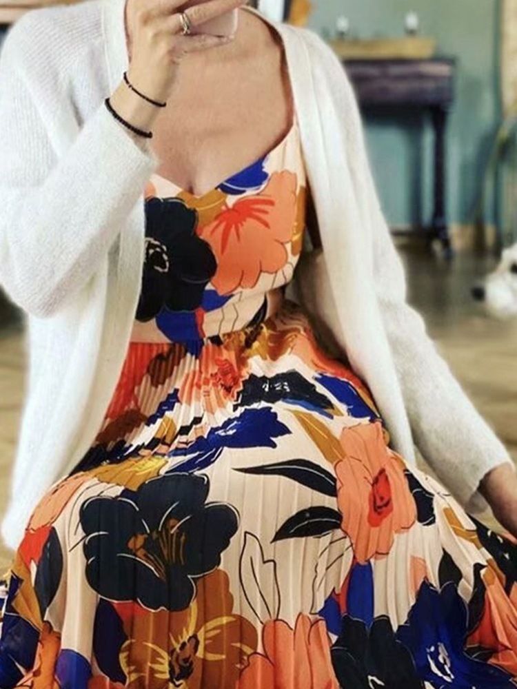 Robe Sans Manches À Bretelles Spaghetti À Taille Haute Et À Col En V Pour Femmes