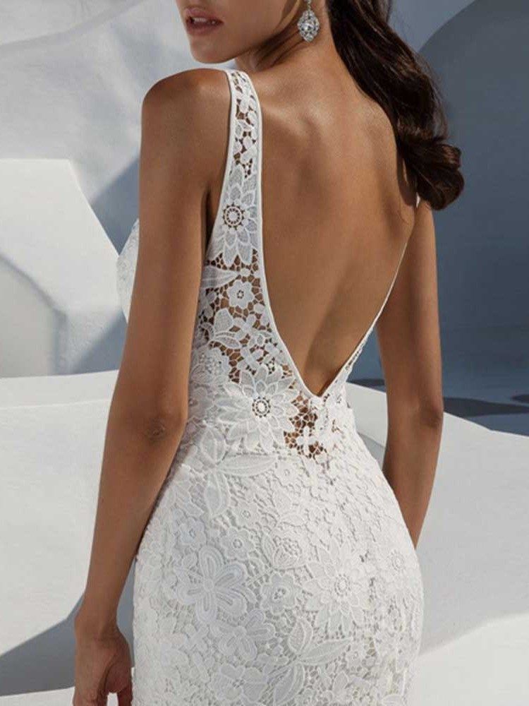 Robe Sans Manches Pour Femme En Dentelle Sirène Longue Au Sol