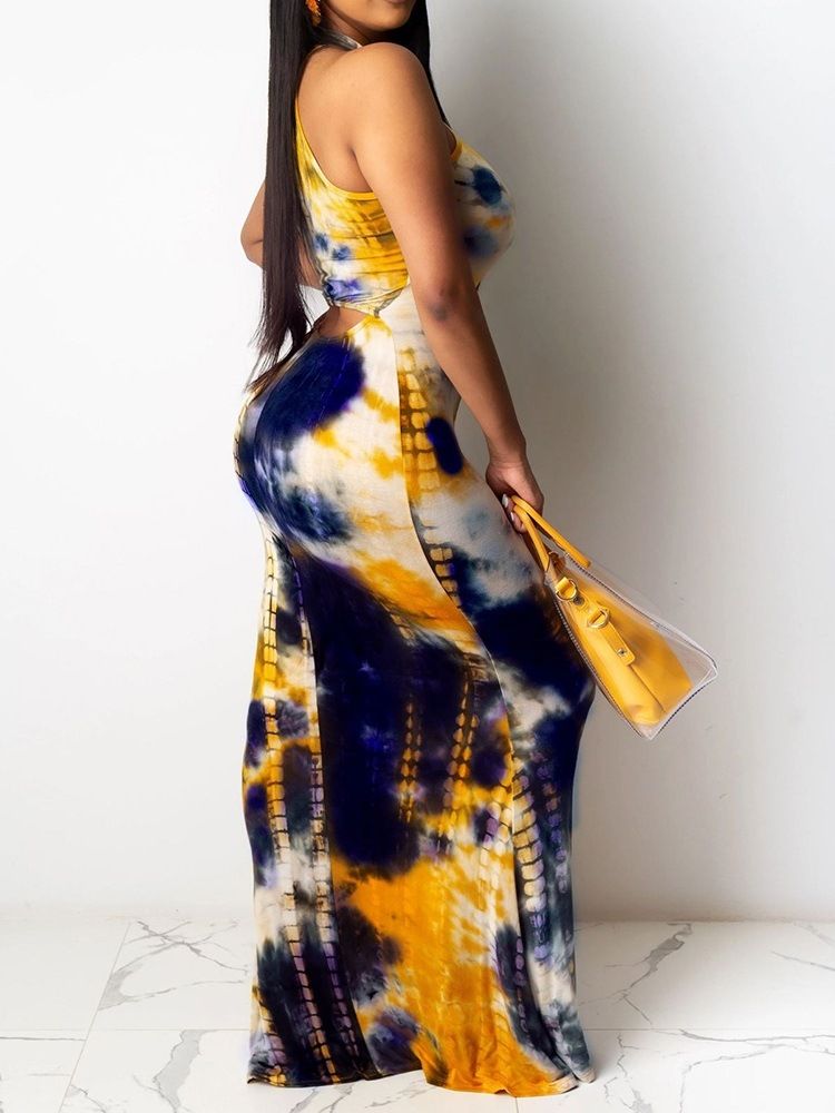 Robe Sans Manches À Motif Tie-dye Et Taille Mi-longue Pour Femmes