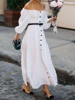 Robe Simple Boutonnée À Manches Longues Et Au Sol Pour Femmes