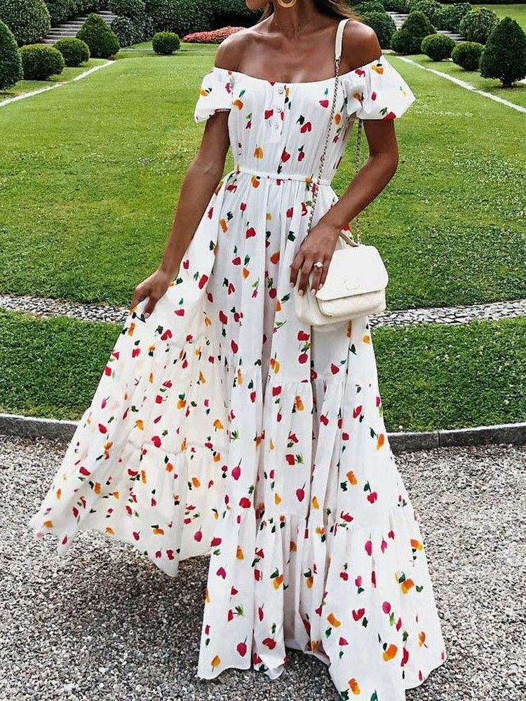 Robe De Soirée Taille Haute Imprimée À Manches Courtes Pour Femmes