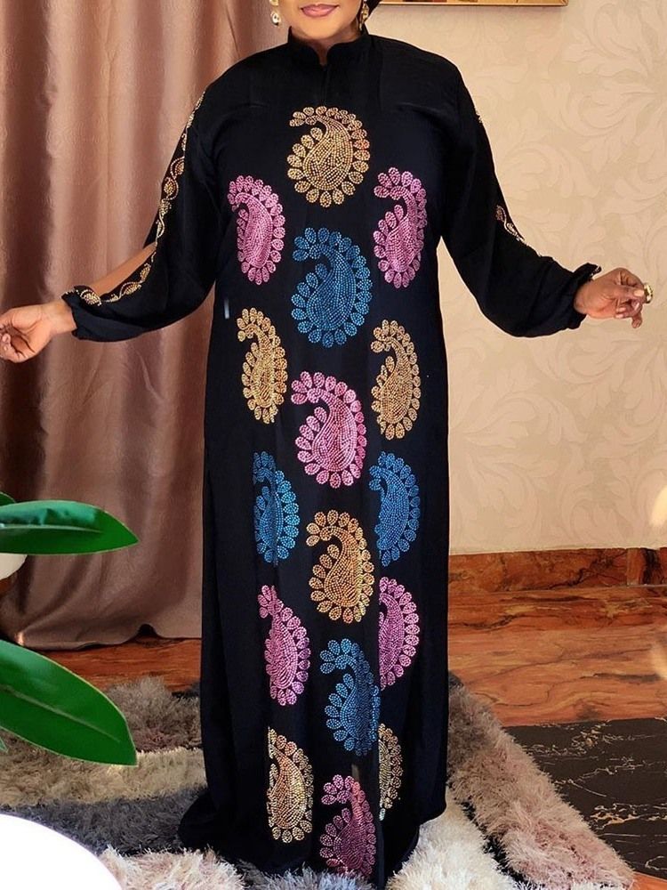 Robe À Taille Haute Avec Col Montant Et Strass Pour Femmes