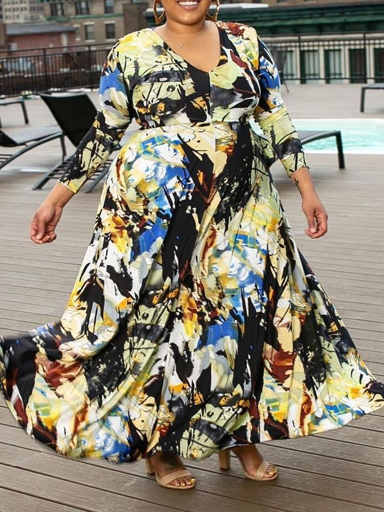 Robe À Taille Haute Et À Col En V Pour Femmes