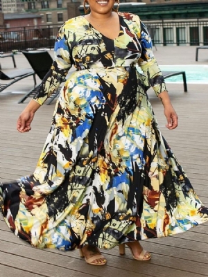 Robe À Taille Haute Et À Col En V Pour Femmes