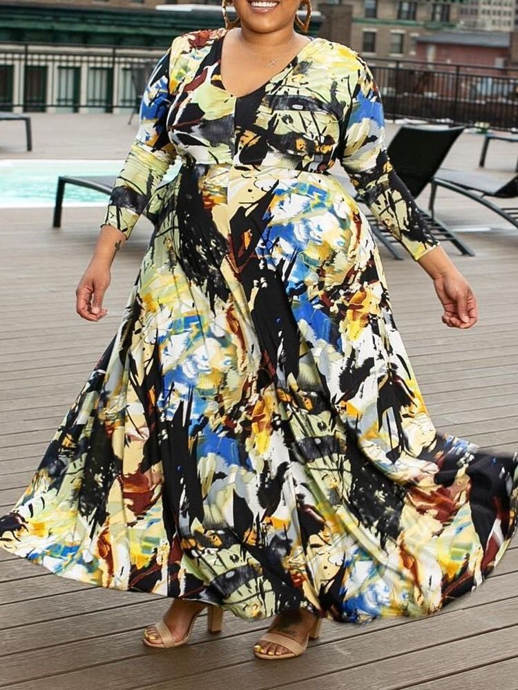 Robe À Taille Haute Et À Col En V Pour Femmes