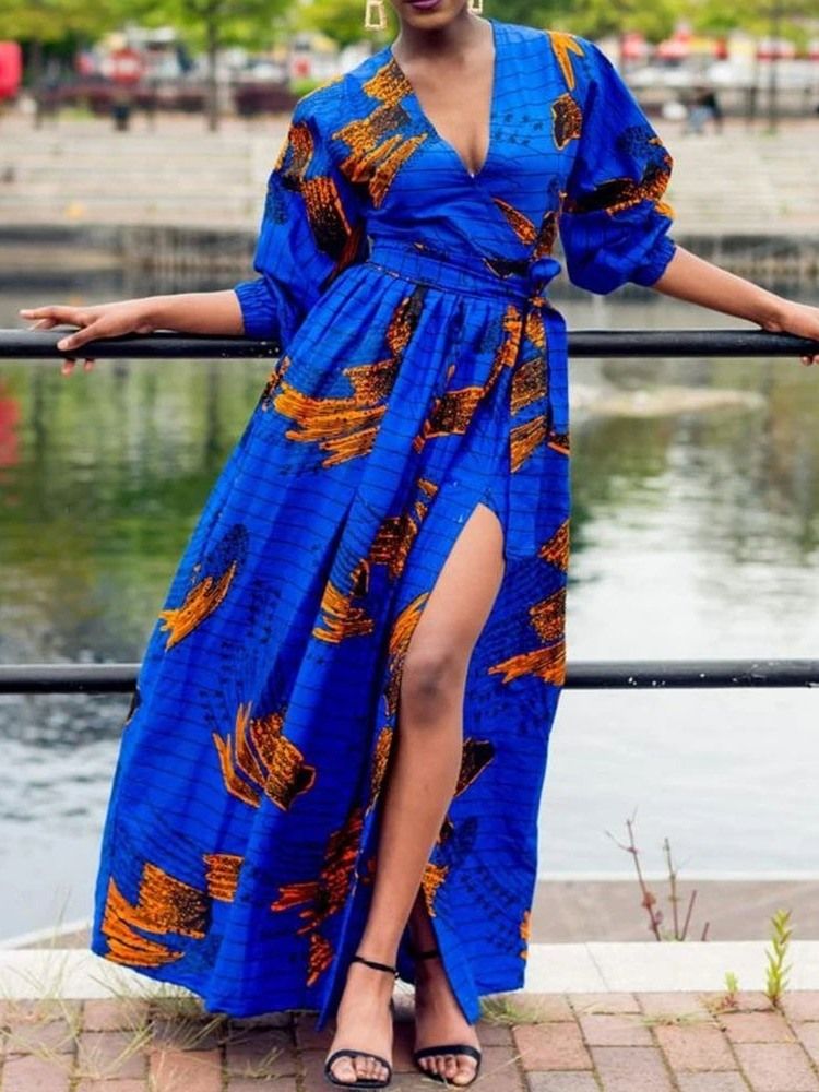 Robe Taille Haute Extensible À Col En V Et Au Sol Pour Femmes