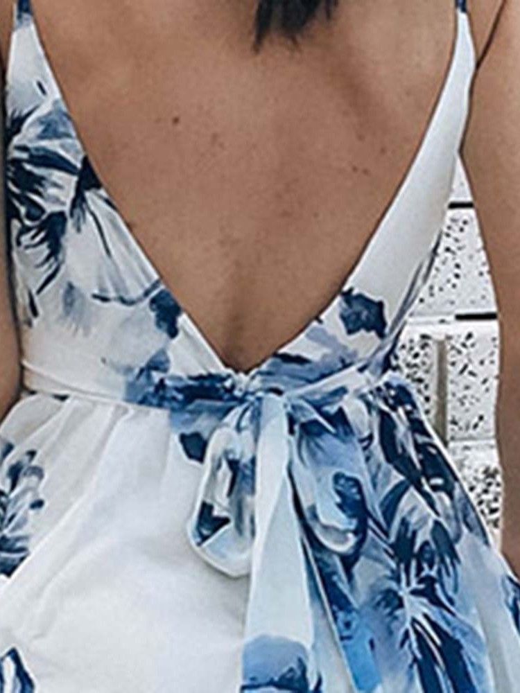 Robe Taille Haute Imprimée Sans Manches Au Sol Pour Femmes