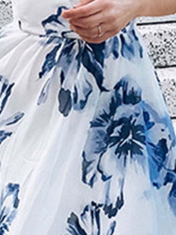 Robe Taille Haute Imprimée Sans Manches Au Sol Pour Femmes