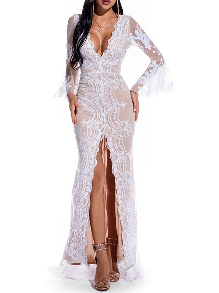 Robe Transparente À Encolure En V Et Longue Au Sol Pour Femmes